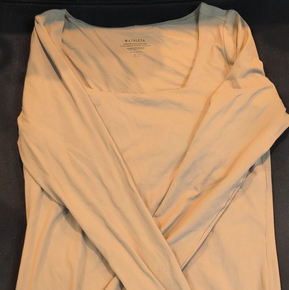 Athleta Transcend Women's Long Sleeve V-Neck Stretch Dress XL Tall Beige